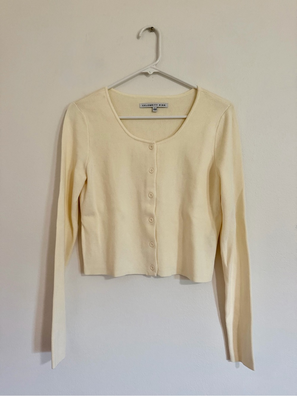 Celebrity Pink Cream-Colored Cropped Button Up Cardigan